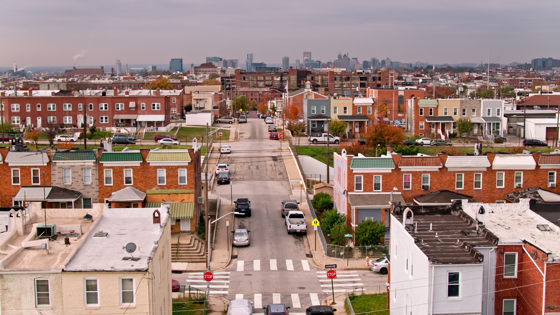 Aerial Shot of Fleet Street in Greektown, Baltimore
